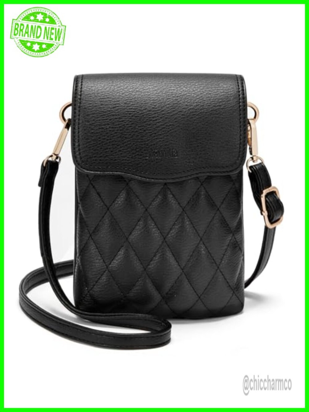 Vegan Leather Quilted Crossbody Phone Purse Adjustable Strap Travel Bag